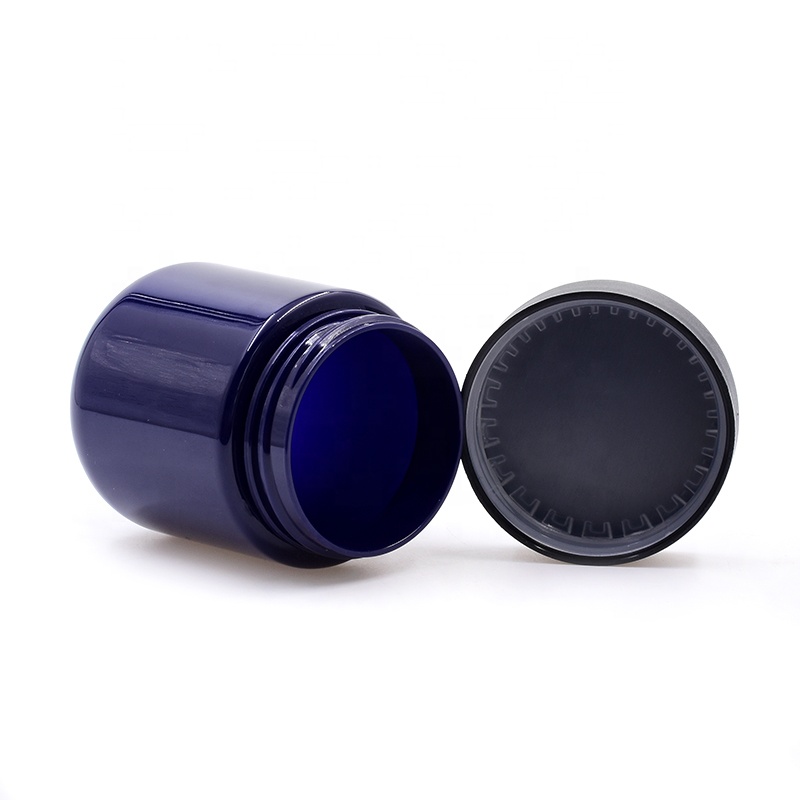 Popular plastic 180 ML dark purple round child resistant food storage candy cosmetic packing jar with childproof black lid