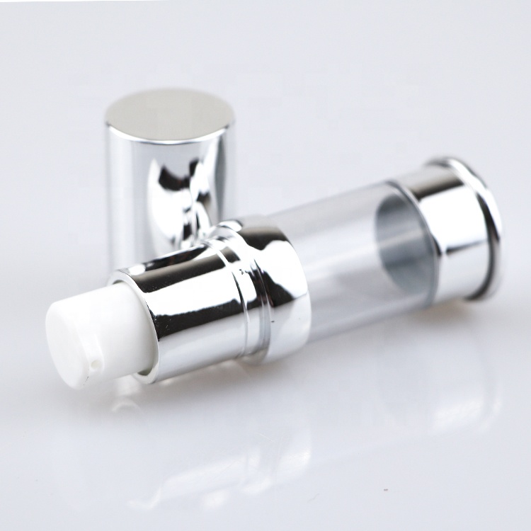Popular shiny silver 15ml 30ml 50ml airless pump bottle for skincare packaging