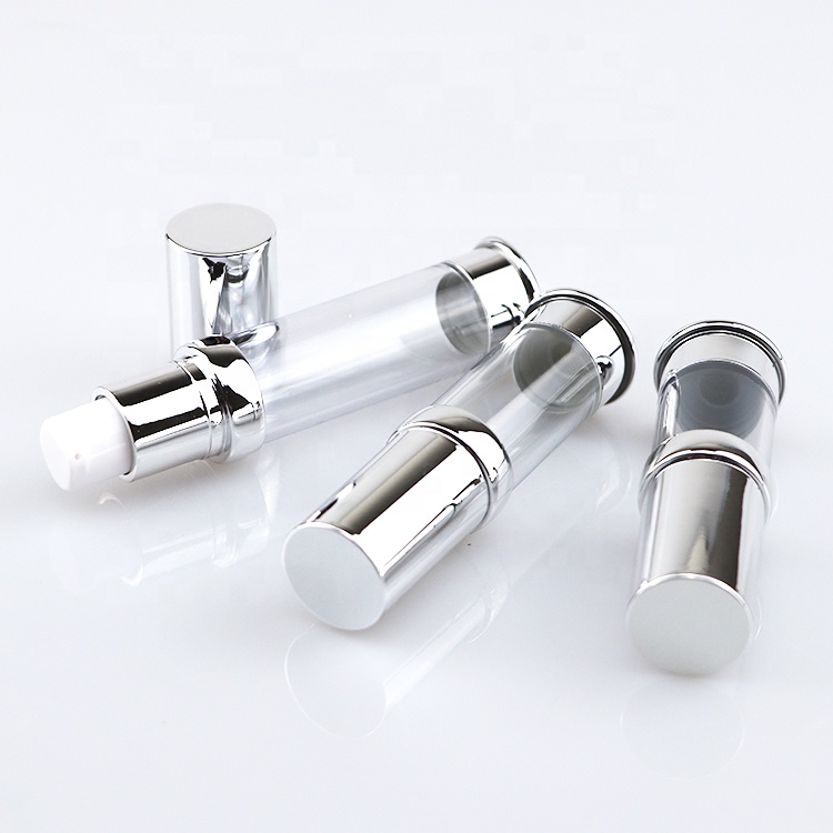 Popular shiny silver 15ml 30ml 50ml airless pump bottle for skincare packaging