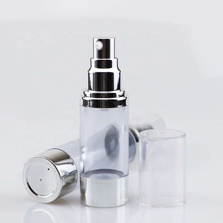Popular shiny silver 15ml 30ml 50ml airless pump bottle for skincare packaging