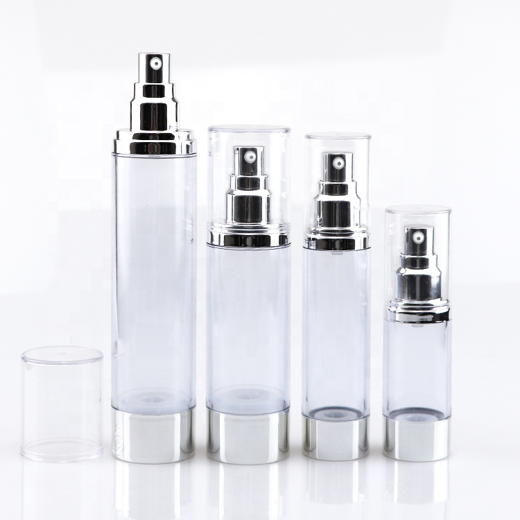 Popular shiny silver 15ml 30ml 50ml airless pump bottle for skincare packaging