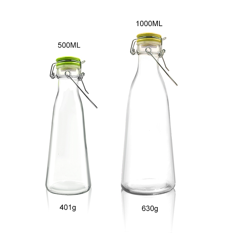 Portable 1liter glass milk bottles with swing flip top
