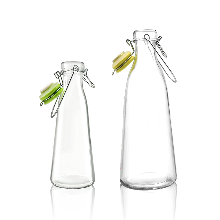 Portable 1liter glass milk bottles with swing flip top