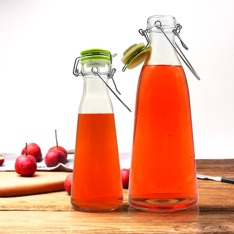 Portable 1liter glass milk bottles with swing flip top