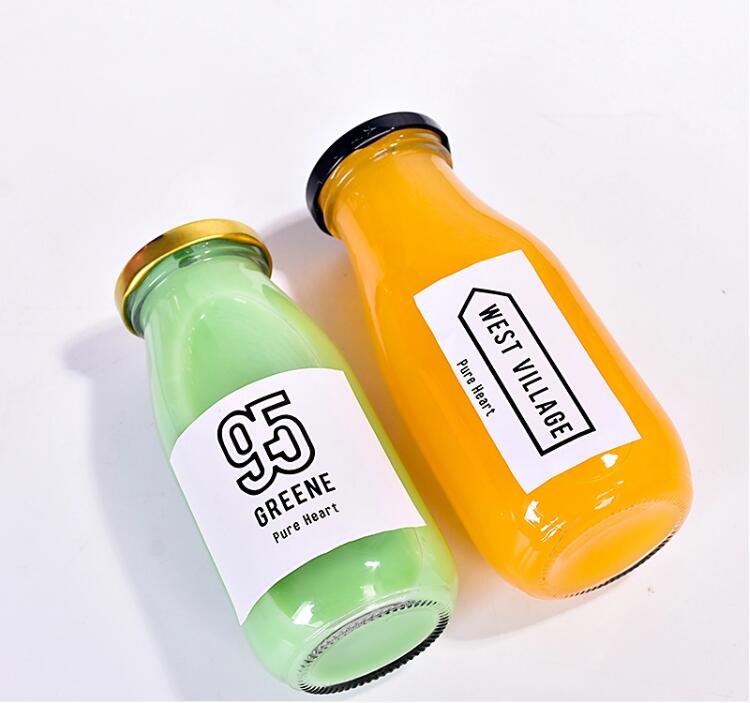 Portable 200ml 300ml Glass Coffee Milk Juice Beverage Bottle with metal cap