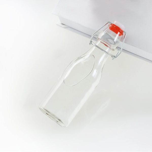 Portable 250ml 500ml 1000ml clear round and square glass juice bottle with clip top lid