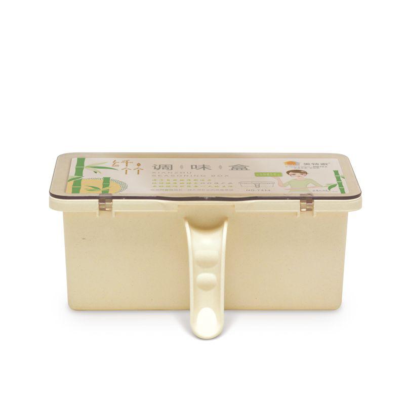 Portable 3 Compartment Bamboo fiber Condiment Container Spicy food Jar Spicy box with handle Salt Cellars seasoning box