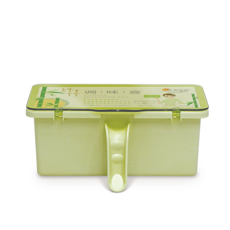 Portable 3 Compartment Bamboo fiber Condiment Container Spicy food Jar Spicy box with handle Salt Cellars seasoning box