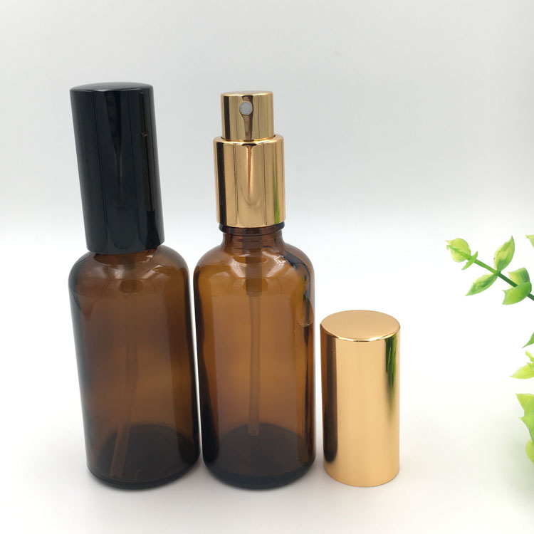 Portable 50ml Amber Clear Blue Green Cosmetic Spray Container Glass Perfume Bottle with Black Gold Pump Sprayer Lid