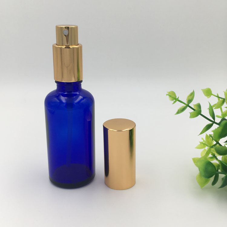 Portable 50ml Amber Clear Blue Green Cosmetic Spray Container Glass Perfume Bottle with Black Gold Pump Sprayer Lid