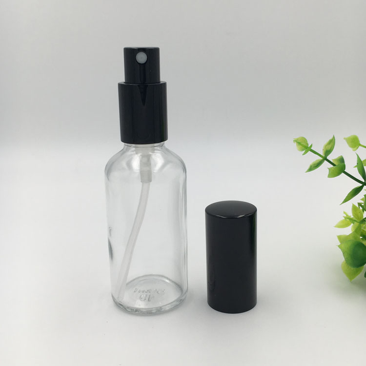 Portable 50ml Amber Clear Blue Green Cosmetic Spray Container Glass Perfume Bottle with Black Gold Pump Sprayer Lid