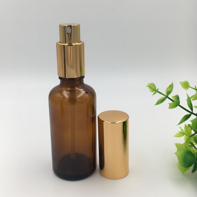 Portable 50ml Amber Clear Blue Green Cosmetic Spray Container Glass Perfume Bottle with Black Gold Pump Sprayer Lid