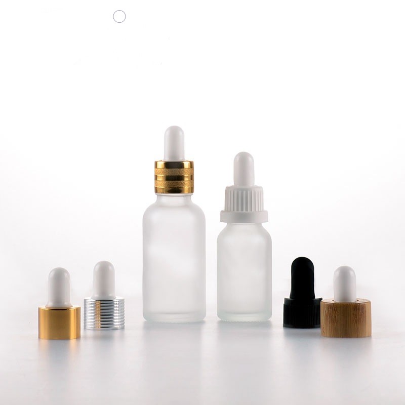 Portable 5ml/10ml/15ml/20ml/30ml/50ml/100ml round frosted glass essential oil bottle with different droppers