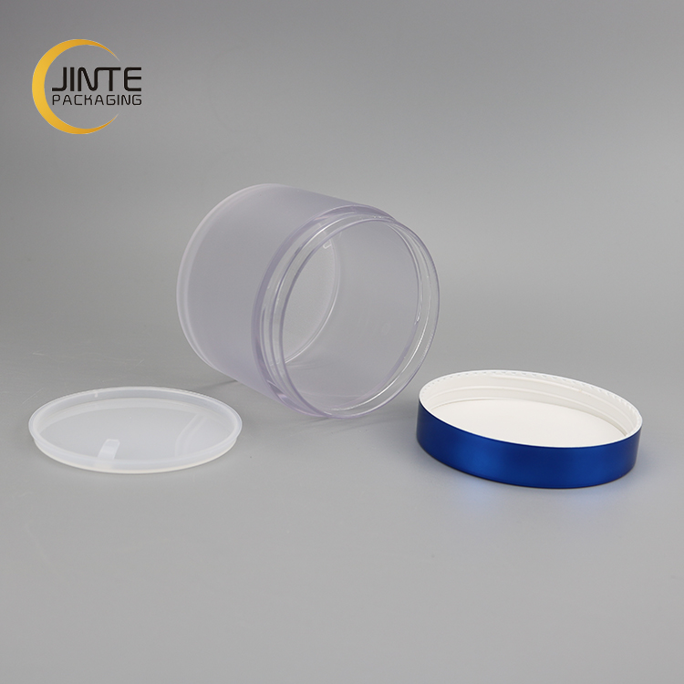 Portable and lightweight Empty frosted cosmetic jar with metallic navy blue lid for eye patch body butter