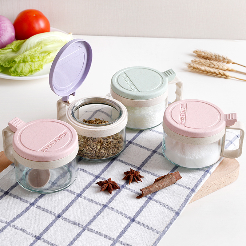 Portable environmental protection wheat straw biodegradable plastic kitchen seasoning sauce glass jar