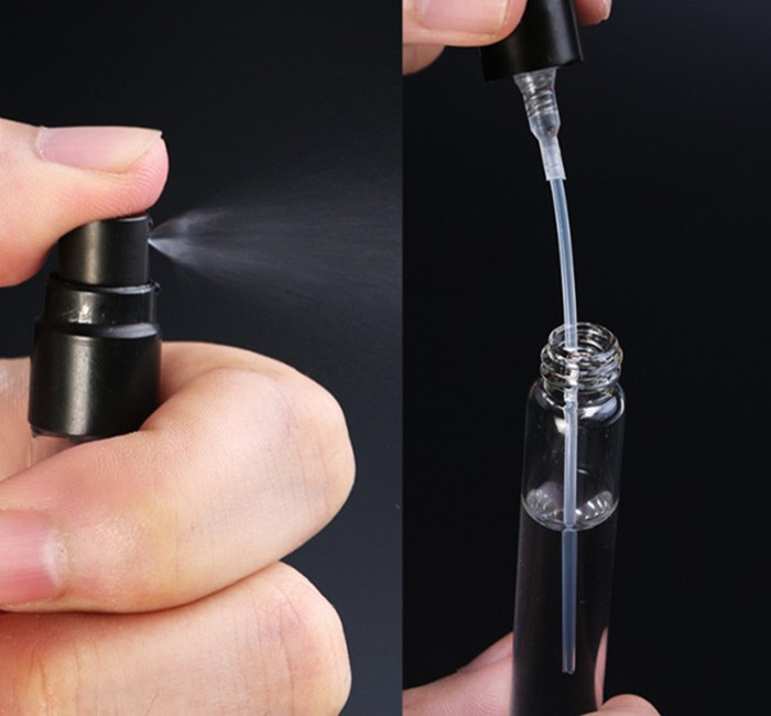 Portable refillable 2ml 3ml 5ml 10ml transparent empty clear perfume glass vials with plastic or aluminium pump cap