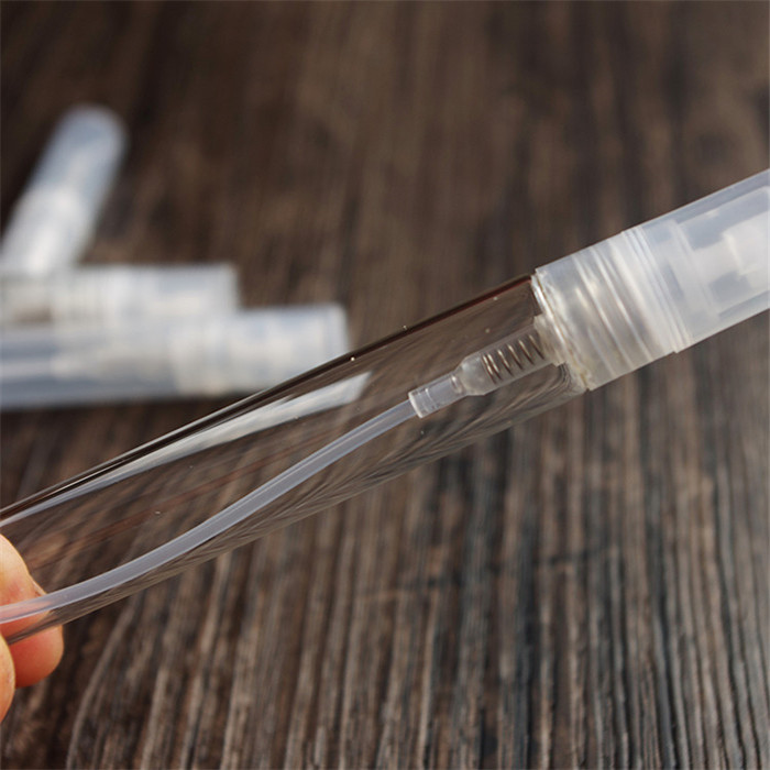 Portable refillable 2ml 3ml 5ml 10ml transparent empty clear perfume glass vials with plastic or aluminium pump cap