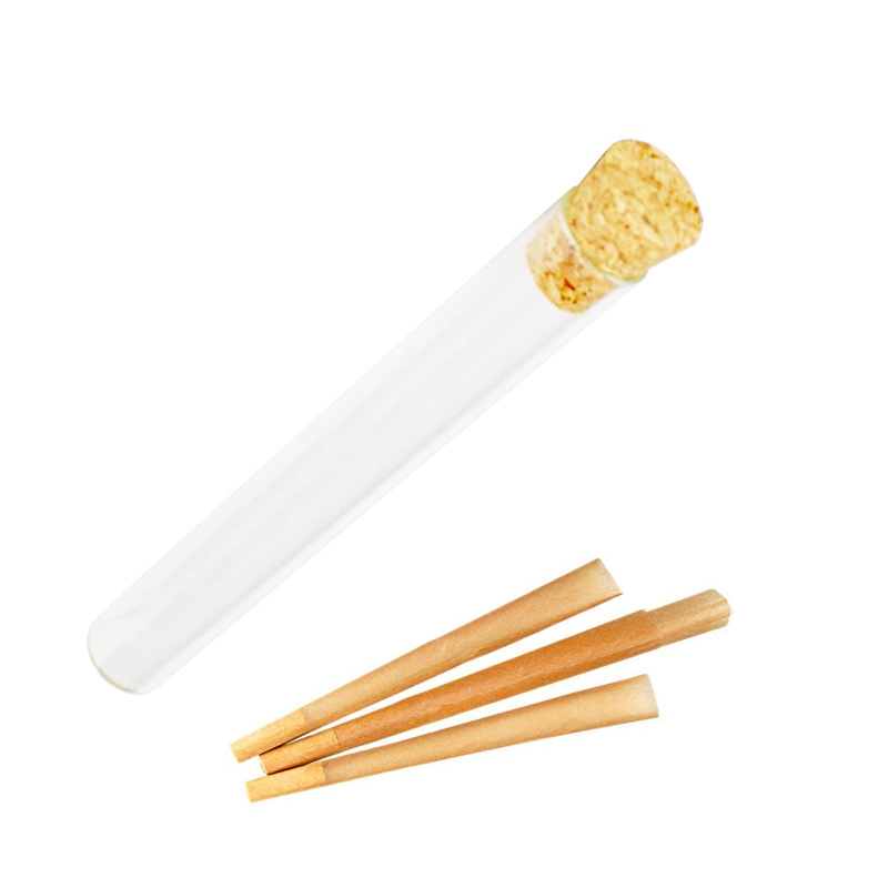 Pre Rolled Herb Clear Glass Vials Tube w/ Cork Top Joint Blunt Cig Holder Storage
