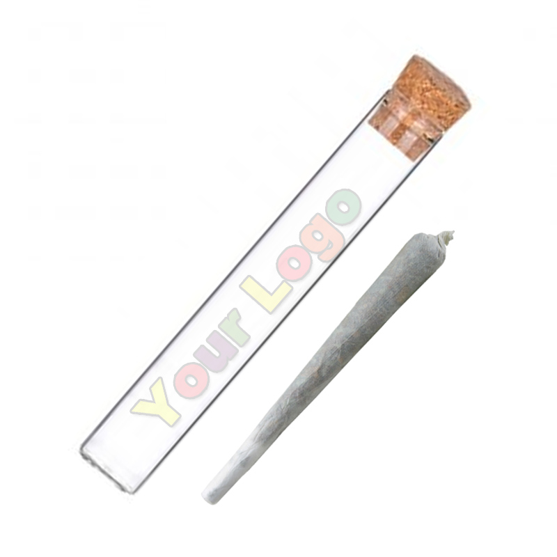 Pre Rolled Herb Clear Glass Vials Tube w/ Cork Top Joint Blunt Cig Holder Storage