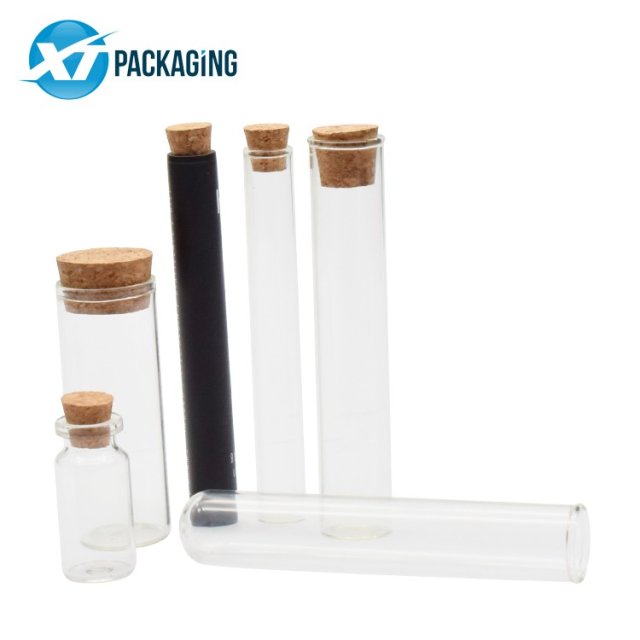 Pre-roll child resistant glass tube food grade glass different size packaging cork cap tubos de vidrio