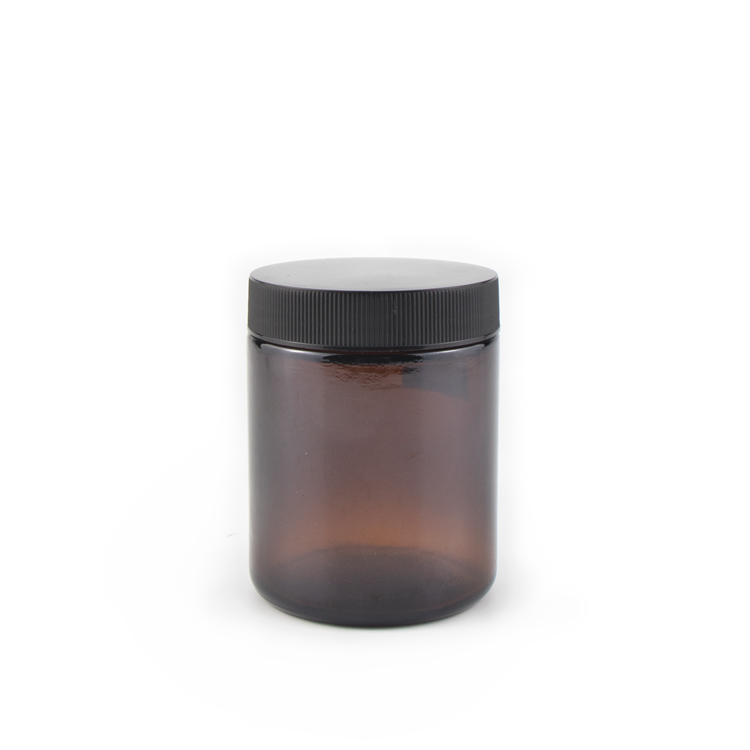 Premium 1 2 3 4 5 6 7 8 oz pharmacy weed jar container big round amber glass jars with metal silver round lids
