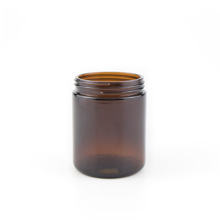 Premium 1 2 3 4 5 6 7 8 oz pharmacy weed jar container big round amber glass jars with metal silver round lids