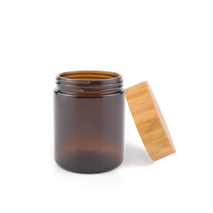 Premium 1 2 3 4 5 6 7 8 oz pharmacy weed jar container big round amber glass jars with metal silver round lids