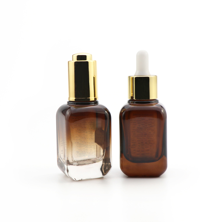 Premium 10 20 30  50 100 ml empty rectangle makeup packaging gradient brown face serum dropper bottle with pipette