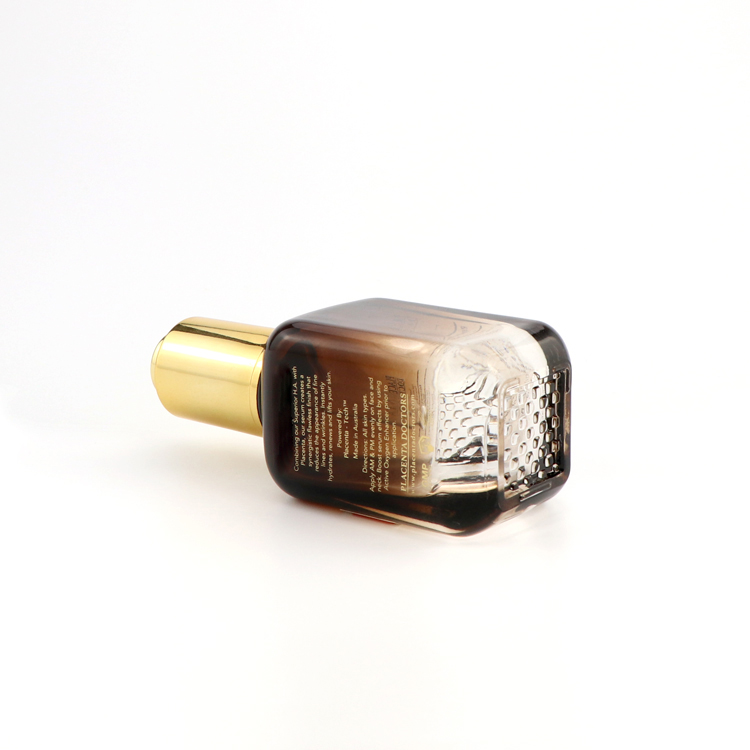 Premium 10 20 30 50 100 ml empty rectangle makeup packaging gradient brown face serum dropper bottle with pipette