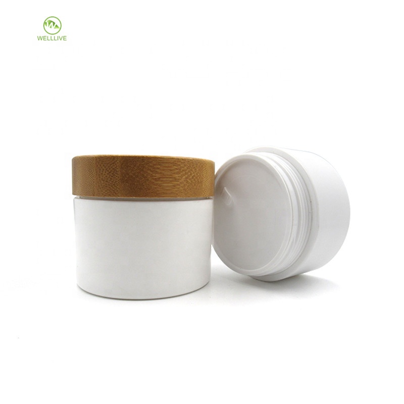 Premium 10g 20g 30g 50g 100g 150g 200g 250g white plastic pp cream foundation jar with bamboo cover lid