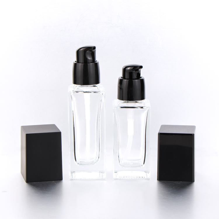 Premium 15 20 30 40 ml empty makeup liquid clear glass foundation bottle with black pump for cosmetics