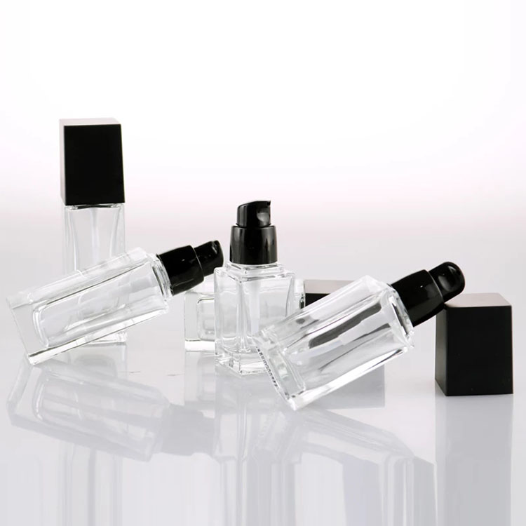 Premium 15 20 30 40 ml empty makeup liquid clear glass foundation bottle with black pump for cosmetics