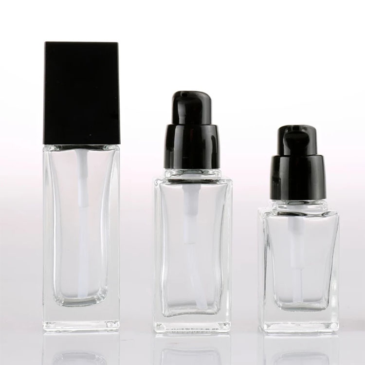 Premium 15 20 30 40 ml empty makeup liquid clear glass foundation bottle with black pump for cosmetics
