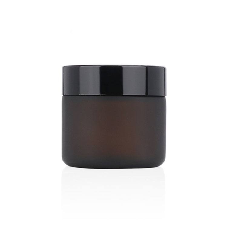 Premium 15 30 50 100 g 4oz empty cylinder matte lotion day nignt cream containers frosted amber glass jar black lid