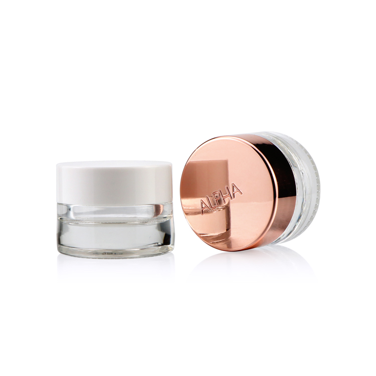 Premium 15 g 1/2 fl oz lotion transparent empty mini eye gel container small glass jar with gold lid for make up