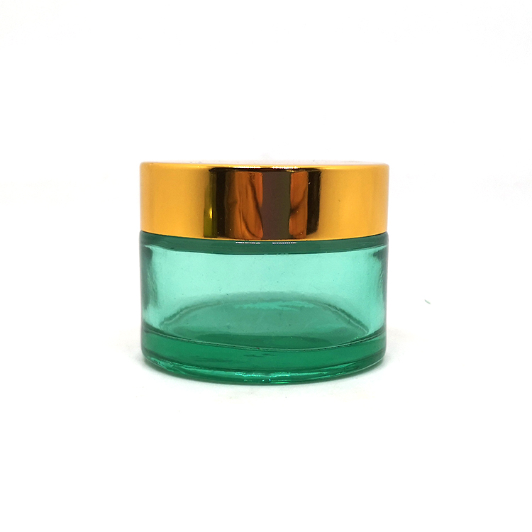 Premium 30ml 50ml 100ml wide mouth green cosmetic facial cream lotion glass jar with gold lid