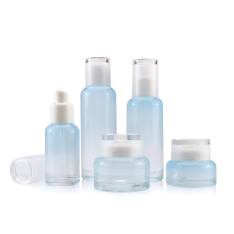 Premium 45ml 100ml 120ml empty gradual blue skin care glass face cream bottle packaging with pump