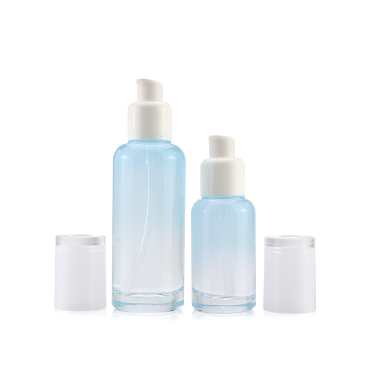 Premium 45ml 100ml 120ml empty gradual blue skin care glass face cream bottle packaging with pump