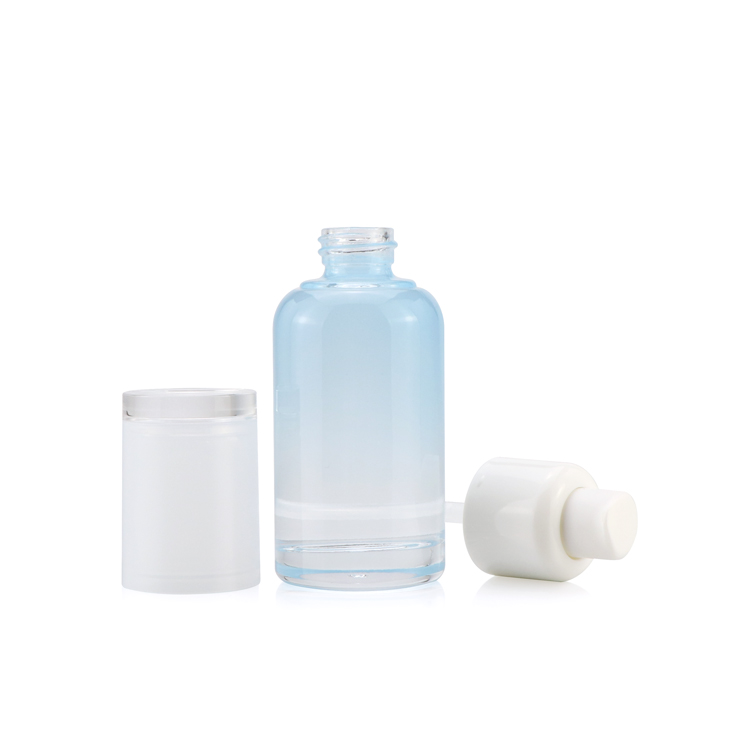 Premium 45ml 100ml 120ml empty gradual blue skin care glass face cream bottle packaging with pump