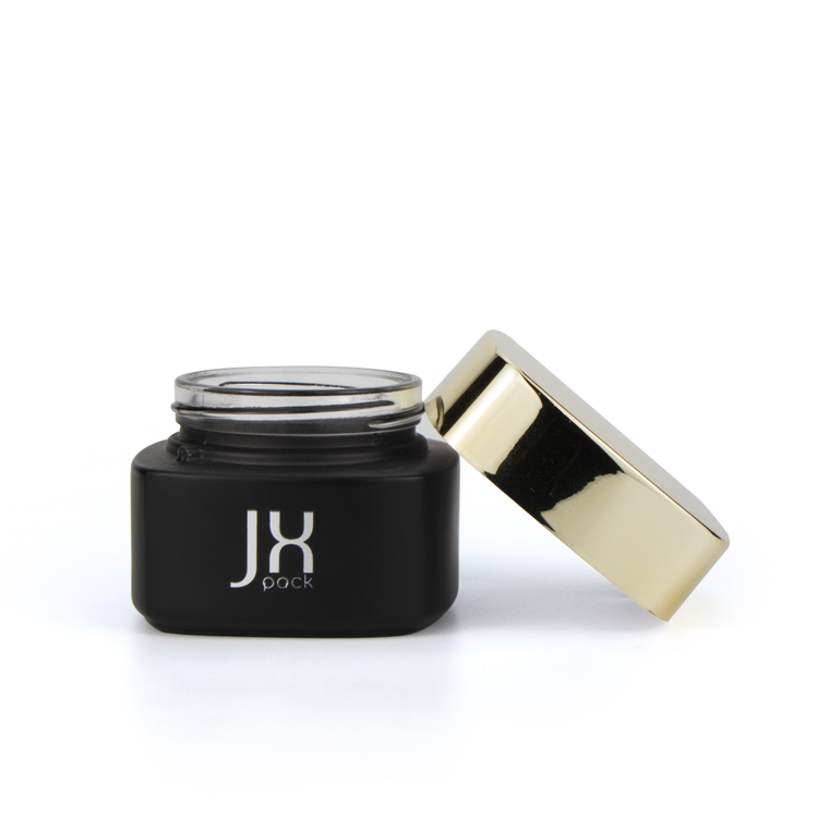 Premium 50g 30ml 100ml 120ml empty moisturizing lotion packaging square black glass jar with gold lid