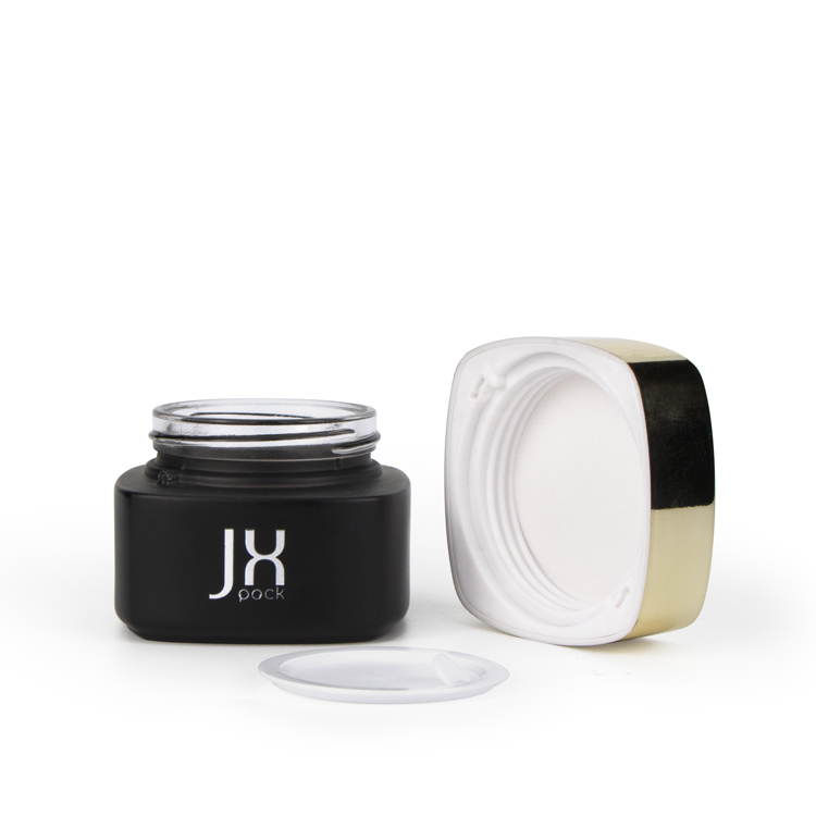 Premium 50g 30ml 100ml 120ml empty moisturizing lotion packaging square black glass jar with gold lid
