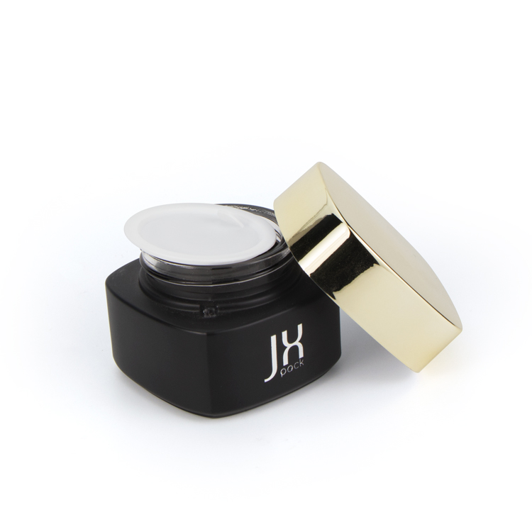 Premium 50g 30ml 100ml 120ml empty moisturizing lotion packaging square black glass jar with gold lid