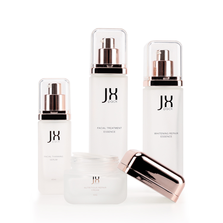 Premium 50g 40ml 100ml 120ml empty matte square bottles cosmetic makeup glass cream jar set with lids