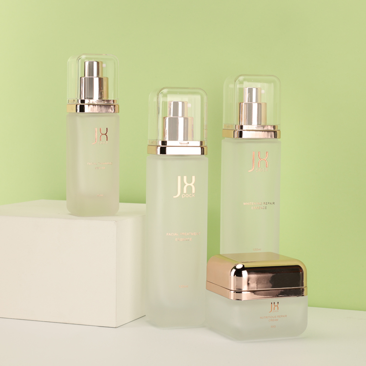 Premium 50g 40ml 100ml 120ml empty matte square bottles cosmetic makeup glass cream jar set with lids
