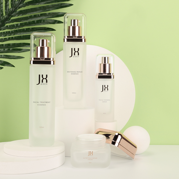 Premium 50g 40ml 100ml 120ml empty matte square bottles cosmetic makeup glass cream jar set with lids