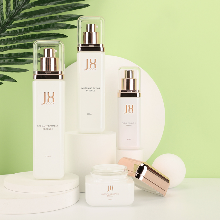 Premium 50g 40ml 100ml 120ml empty matte square bottles cosmetic makeup glass cream jar set with lids