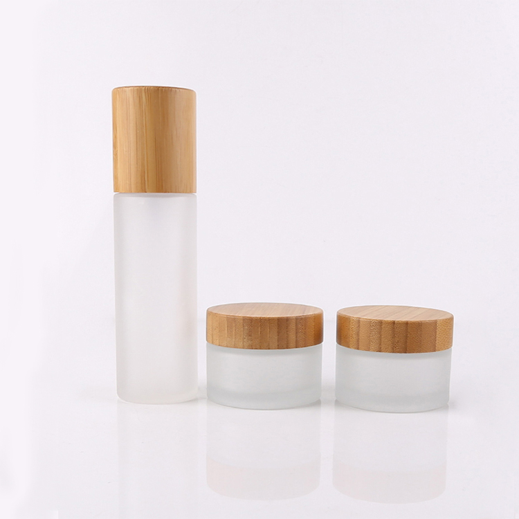 Premium 5g 15g 20g 50g 10g 150g 200g face lotion cream frosted glass container jar with bamboo lid for cosmetic