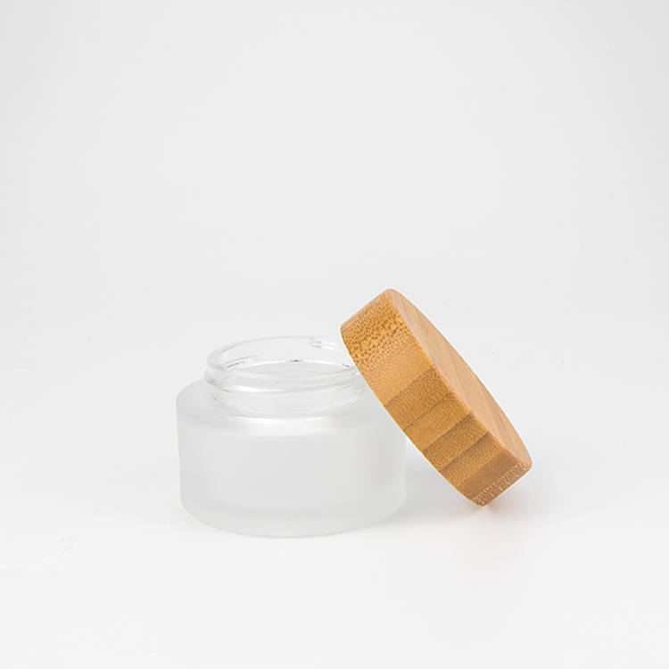 Premium 5g 15g 20g 50g 10g 150g 200g face lotion cream frosted glass container jar with bamboo lid for cosmetic