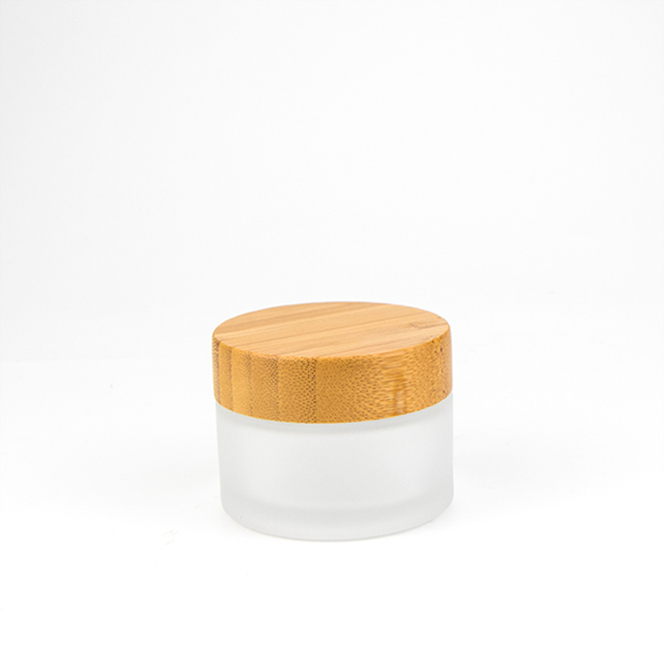 Premium 5g 15g 20g 50g 10g 150g 200g face lotion cream frosted glass container jar with bamboo lid for cosmetic