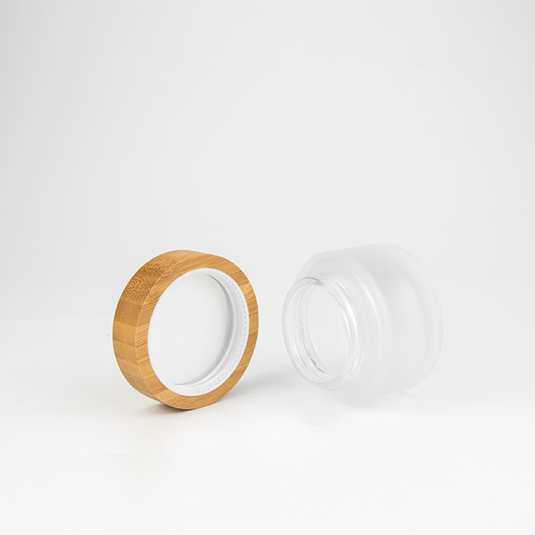 Premium 5g 15g 20g 50g 10g 150g 200g face lotion cream frosted glass container jar with bamboo lid for cosmetic